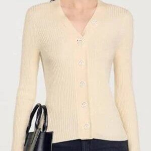 Sandro Fine ribbed knit cardigan cream